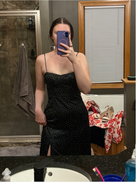 Zara Dresses & Skirts - Polka Dot Maxi Dress with Thigh Slit and Sweetheart Neckline